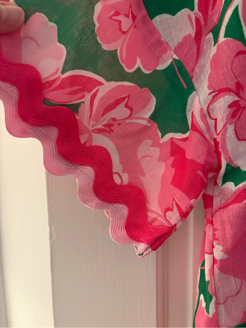 entro Pink Floral Button-Up Dress with Green Lining - Picture 2 of 4